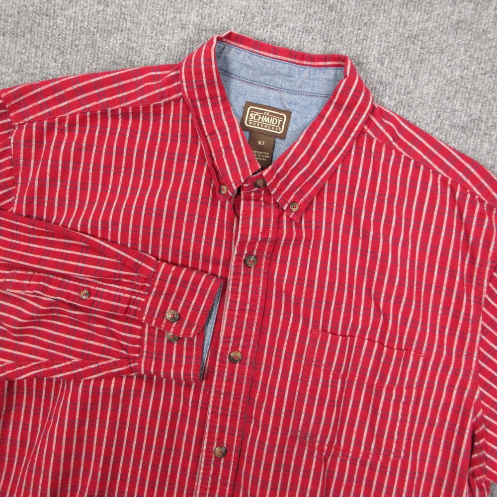 CE Schmidt Button Down Shirt Mens XLT Red Striped Workwear Long Sleeve Gorpcore